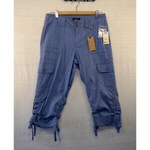 NWT KHAKIS AND CO Cargo Capri Womens 8P Petite Dusty Blue Button/Zip Spring
